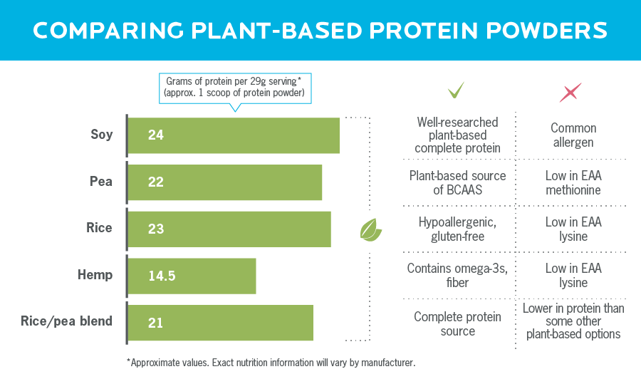 比较蛋白粉中不同植物蛋白来源的图表。