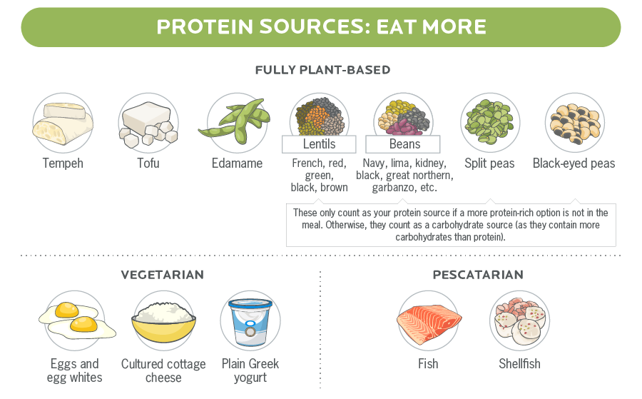 这张信息图表为纯素食者、素食者和鱼素食者提供了最好的高蛋白食物。
